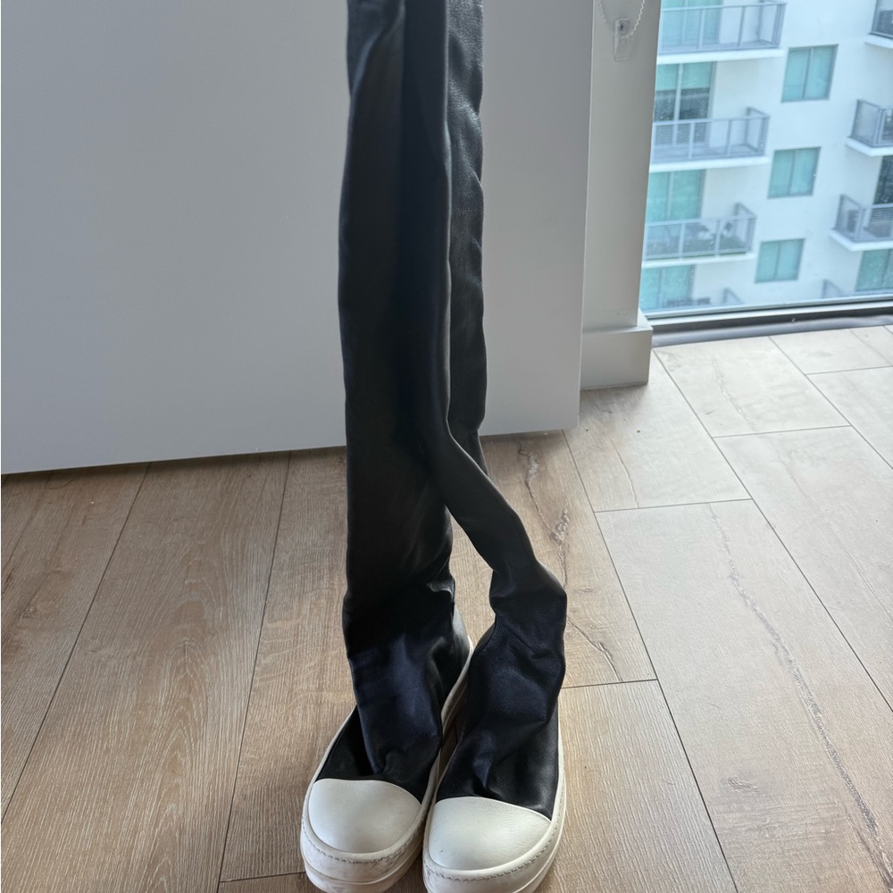 Rick Owens Black Over-the-Knee Boots with Cream Soles